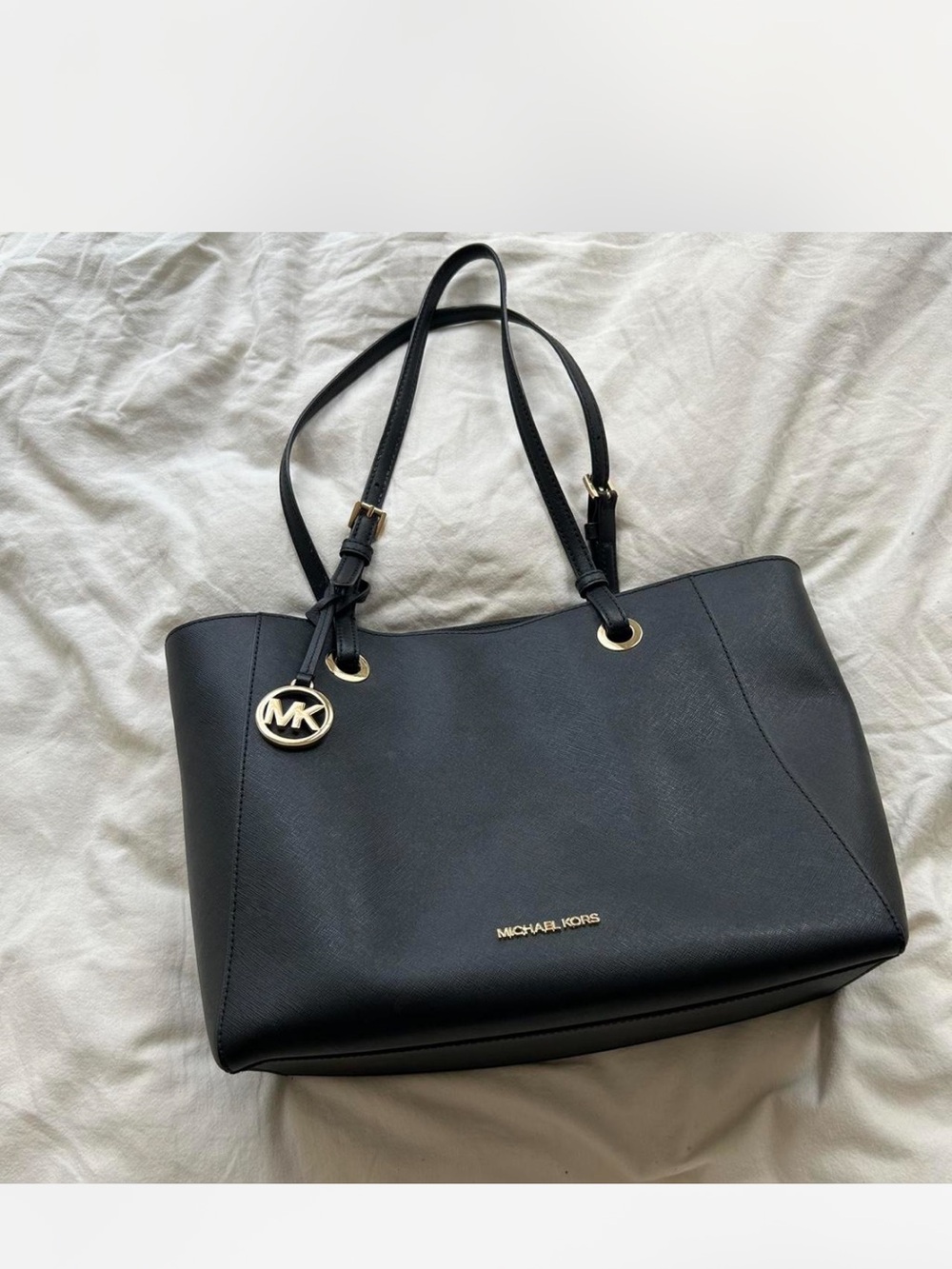 Michael Kors Large Black Walsh Saffiano Leather Purse with Gold Tone Hardware